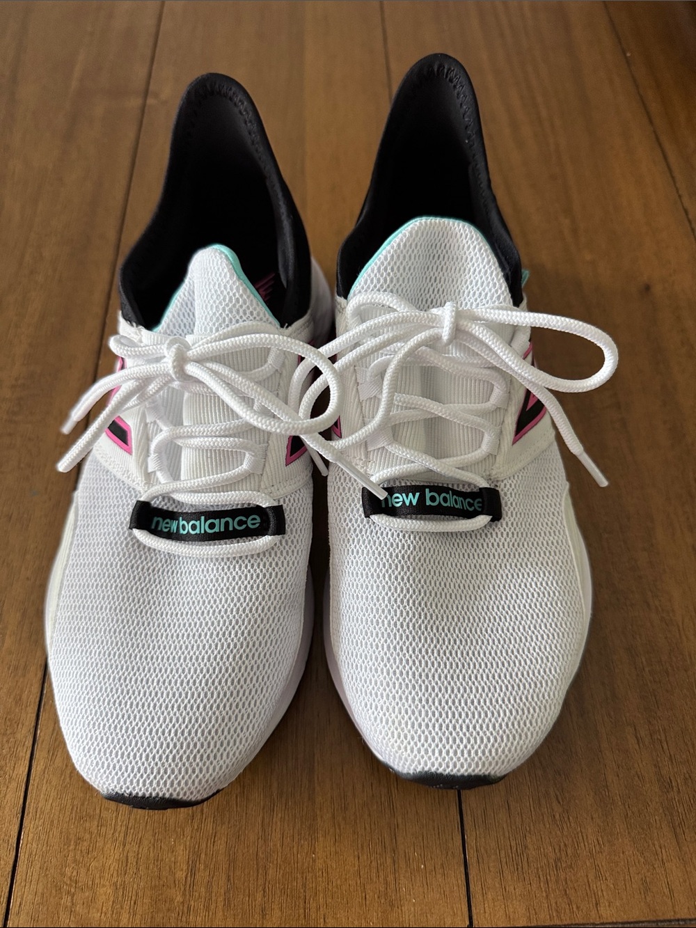 New Balance White Sneakers with Pink & Teal Accents